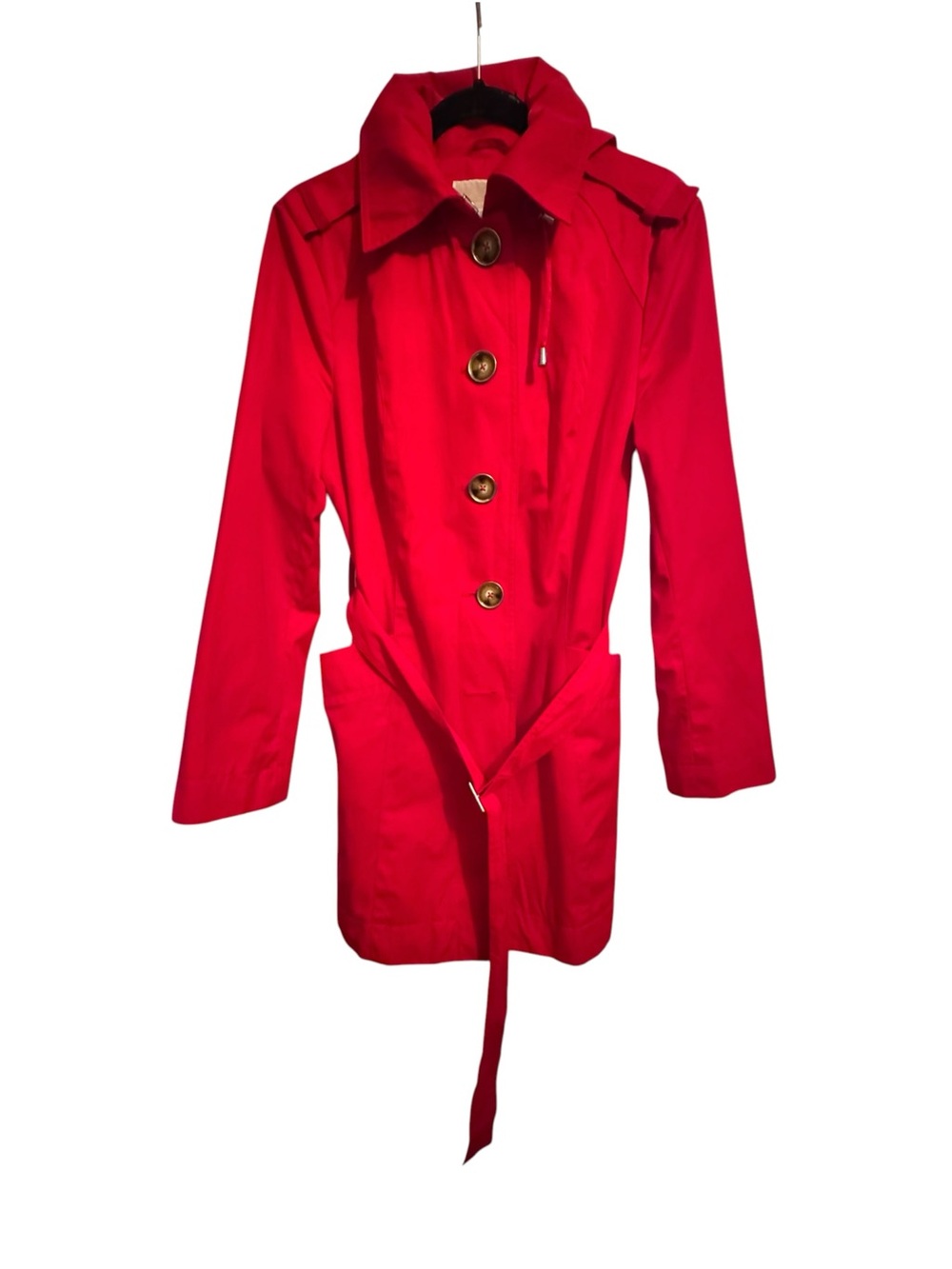 Michael Kors Vibrant Red Single-Breasted Trench Coat